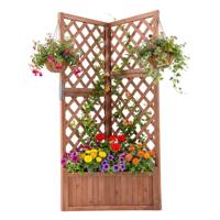 Verhoogde Tuinbak met Latwerk Verhoogde Houten Plantenbak voor Klimplanten-Bruin