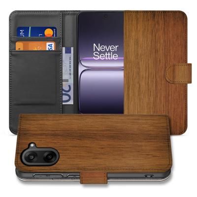 Luxe Bookcase Hoesje voor OnePlus Nord CE 5 in Donker Hout met Pasjeshouder