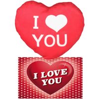 I Love You Set - Hartjes kussen met ansichtkaart - Rood - 25 cm - thumbnail