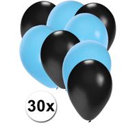 30x ballonnen zwart en lichtblauw - thumbnail