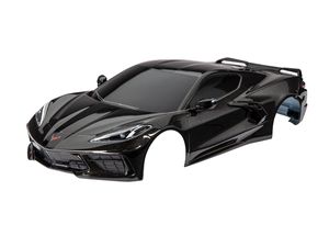 Body, Chevrolet Corvette Stingray, complete (black) (painted, decals applied) (includes side mirrors, spoiler, grilles, vents, & clipless mounting)