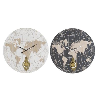 Muurklok DKD Home Decor Zwart Beige Metaal MDF Wereldkaart (58 x 8 x 58 cm)
