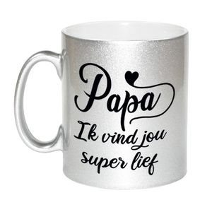 Papa ik vind jou super lief cadeau mok / beker zilver 300 ml - Cadeau mokken