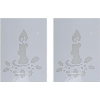 Kerst raamsjabloon kaars - 2x - wit - 35 cm - raamdecoratie - kerstversiering