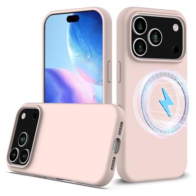 Lunso iPhone 17 Pro Max hoesje - Flexibel siliconen Backcover met MagSafe - Lichtroze