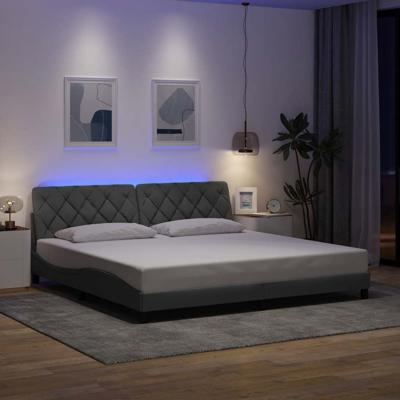 Bedframe met LED zonder matras stof 200x200 cm lichtgrijs
