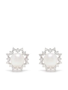 TASAKI boucles d'oreilles en or blanc 18ct serties de diamants et perles d'Akoya - Argent