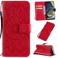 Gedrukt afdrukken zonnebloem patroon horizontale Flip PU lederen case voor Galaxy A80 met houder & kaartsleuven & portemonnee & Lanyard (rood)