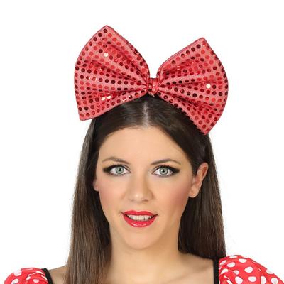 Verkleed diadeem - grote rode strik met pailletten - jaren 50 thema feest - volwassenen