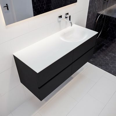 Mondiaz Vica Moon badmeubel Urban 120 cm 4 lades solid surface enkele spoelbak rechts zonder kraangat
