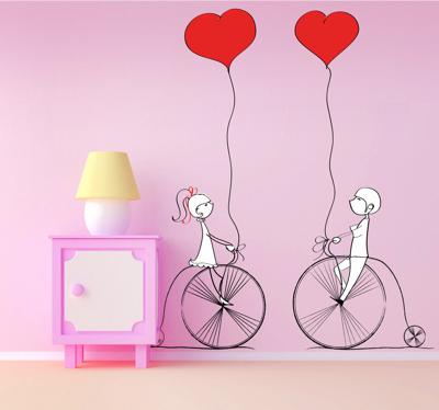 Sticker kinderkamer fietsen koppel hartjes