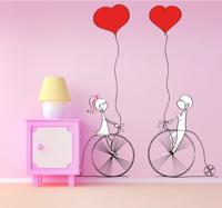 Sticker kinderkamer fietsen koppel hartjes