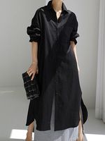 Women's Casual Cotton And Linen Loose Maxi Shirt Dress - thumbnail