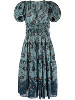 Ulla Johnson robe mi-longue Eloisa à fleurs - Bleu