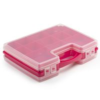 Opbergkoffertje/opbergdoos/sorteerbox 22-vaks kunststof roze 28 x 21 x 6 cm - thumbnail