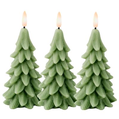 LED kerstboom kaars - 3x - groen - 15 cm - batterijen - timer - kerstboom vorm kaarsen