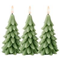 LED kerstboom kaars - 3x - groen - 15 cm - batterijen - timer - kerstboom vorm kaarsen