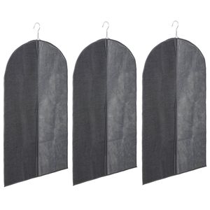 Set van 3x stuks kleding/beschermhoes linnen grijs 100 cm inclusief kledinghangers - Kledinghoezen