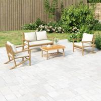 4-delige Loungeset met kussens bamboe crèmewit