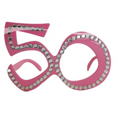 50 jaar geworden feest bril - volwassenen - roze - met glitters 50 jaar geworden feest bril - volwassenen - roze - met glitters