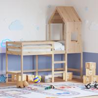 Halfhoogslaper met ladder en bedhuis grenenhout 90x200 cm