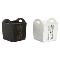 Bestekmand Home ESPRIT Wit Zwart Sparrenhout 15 x 15 x 18 cm