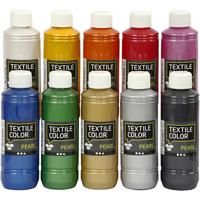 Creativ Company Textielkleur, parelmoer, diverse kleuren, 10x250 ml/ 1 doos