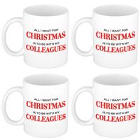 Set van 4x stuks kerstmokken All I want for Christmas is to be with my colleagues kerstcadeau 300 ml