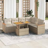 7-delige Loungeset met kussens poly rattan acacia beige
