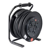 50 meter kabelhaspel 3x1,5mm² 4 contactdozen zwart 230V Keraf bouwhaspel thermisch beveiligd