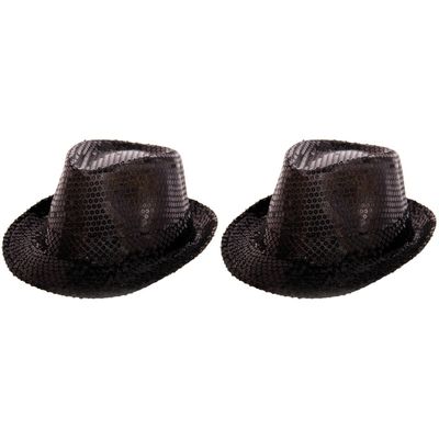 2x Party hoedje met zwarte pailletten