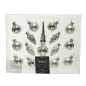 Decoris Mini kerstballen D3 cm - met piek - set 15-delig - zilver - glas - kerstversiering