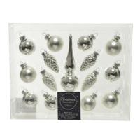 Decoris Mini kerstballen D3 cm - met piek - set 15-delig - zilver - glas - kerstversiering