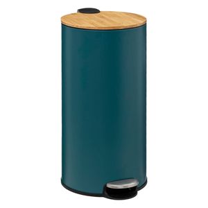 Prullenbak/pedaalemmer Bamboe - petrol blauw - metaal - 30 liter - 38 x 29 x 60 cm - keuken