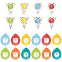 Leeftijd verjaardag 4 jaar geworden feestpakket vlaggetjes/ballonnen - Feestpakketten - thumbnail