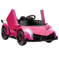 HOMCOM Elektrische Kinderauto, gelicentieerde Lamborghini Veneno, 3-7 km/u, Vleugeldeuren, Muziekspeler, Afstandsbediening, roze