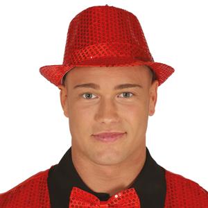 Carnaval verkleed hoedje - glitter rood - volwassenen/heren - met paillette