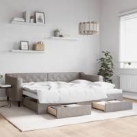 Slaapbank met onderschuifbed en lades 90x200 cm stof taupe