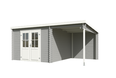 Blokhut met overkapping Tampa 481x292 Platinum Grey-Wit - Outdoor life