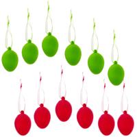 Paaseieren hangdecoratie - groen en rood - 12x stuks - 4 x 6 cm - Paasversiering