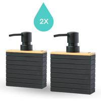 Zeeppompje Zwart - SET van 2 Zeepdispensers - Bamboe - Zeeppompjes - Zeeppompje vrijstaand - Zeepdispenser