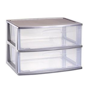 Ladeblokje/spullen storage organizer 2x lades - zilver/transparant - L56 x B40 x H41 cm - plastic