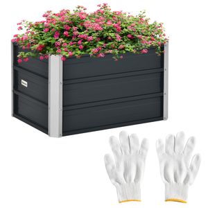 Outsunny verhoogd bed van staal tuinbed plantenbak bloembak bloempot met handschoenen donkergrijs 66 x 47 x 40 cm