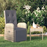 Tuinstoel verstelbaar met kussens poly rattan grijs