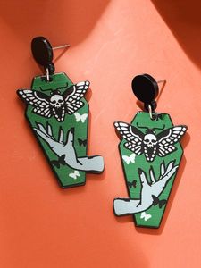 Halloween Vintage Rose Skull Hand Print Acrylic Dangle Earrings