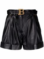 Balmain short en cuir à boucle logo - Noir