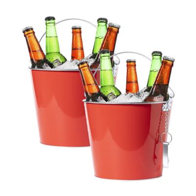IJsemmer/bierkoeler - 2x stuks - 6L - metaal - rood - met flesopener - wijnkoeler - drankkoeler