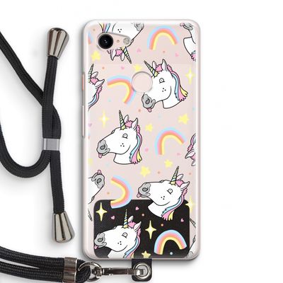 Rainbow Unicorn: Pixel 3 Transparant Hoesje met koord