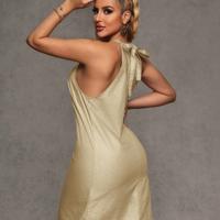 Bon&Bon Women's Army Green Halter Neck Backless Short Denim Dress Apricot / XXL