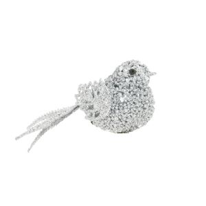 1x stuks decoratie vogels op clip glitter zilver 12 cm